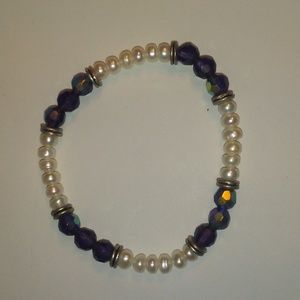 5 mm Freshwater Pearl and Blue Crystal Bracelet
